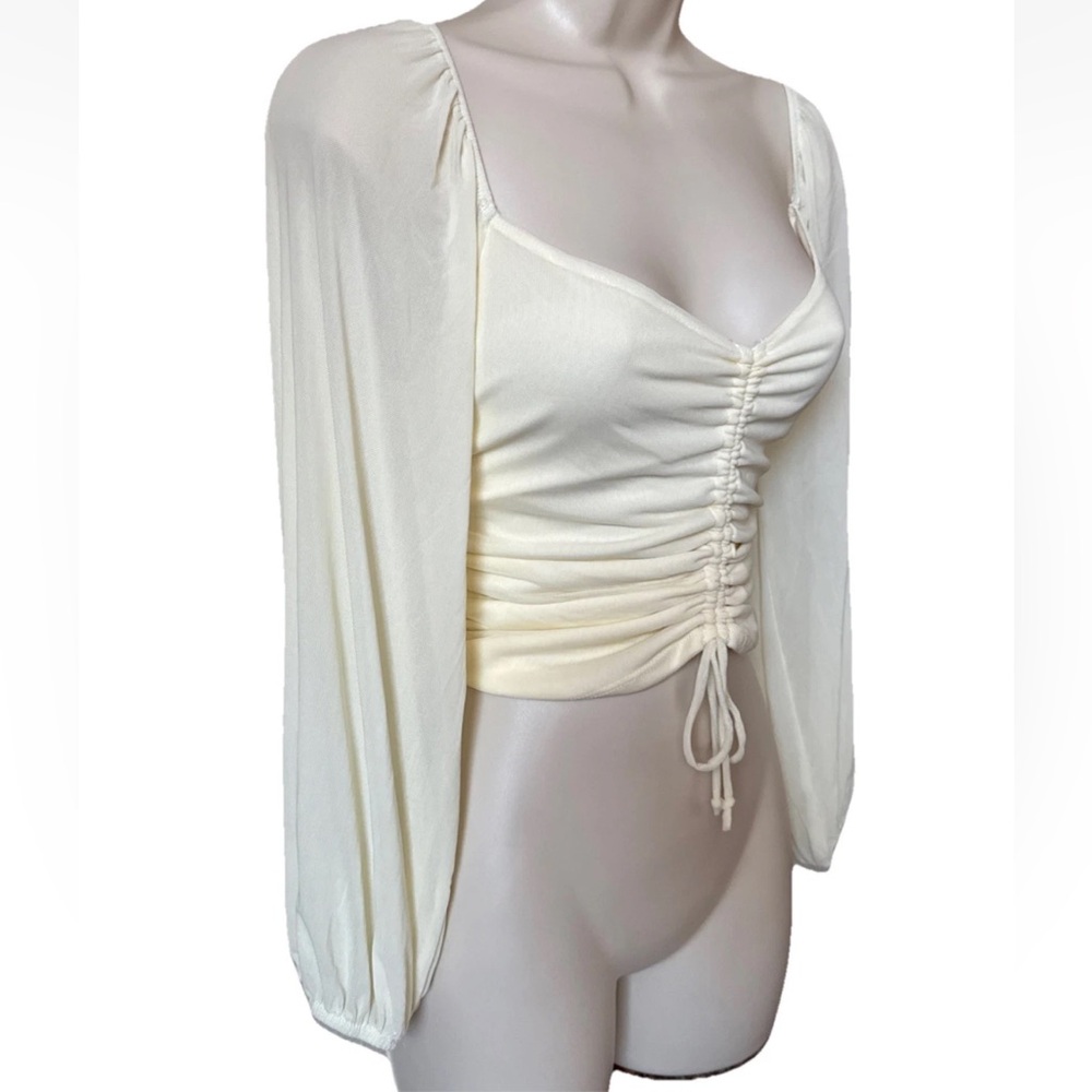 Lulu's Cream Ruched Blouse - Picture 3 of 9